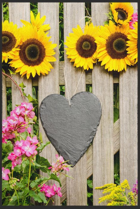 Fußmatte Sonnenblumen am Gartenzaun