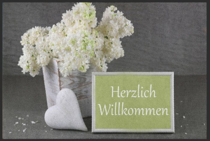 Fußmatte „Herzlich Willkommen“ mit weißem Flieder