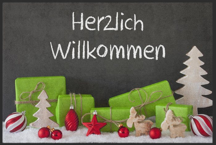 Fußmatte „Herzlich Willkommen“ mit Geschenken