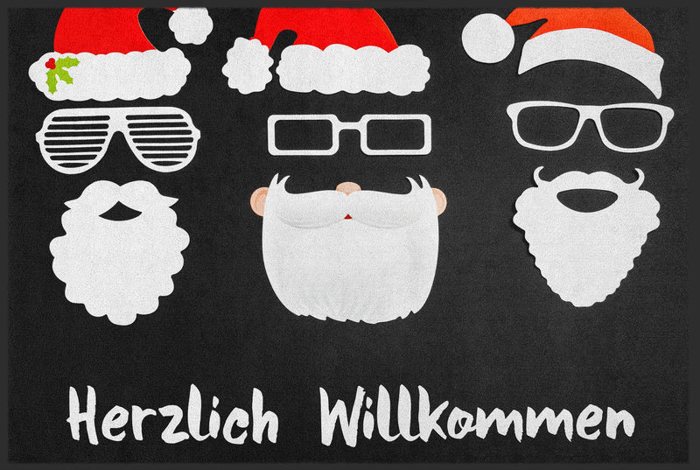 Fußmatte „Herzlich Willkommen“ mit Weihnachtsmann-Bärten