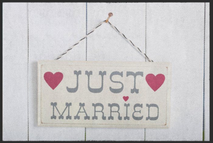 Fußmatte „Just Married“ mit Holzschild