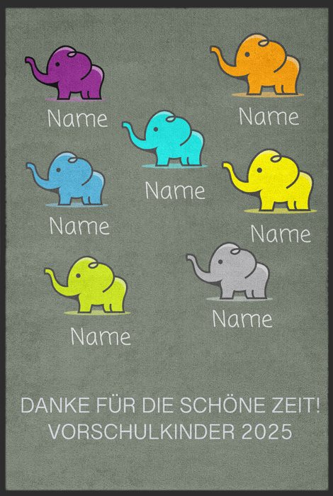 Kita-Abschiedsfußmatte mit bunten Elefanten