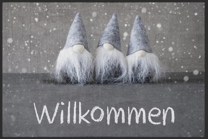 Fußmatte mit drei Wichteln und „Willkommen“